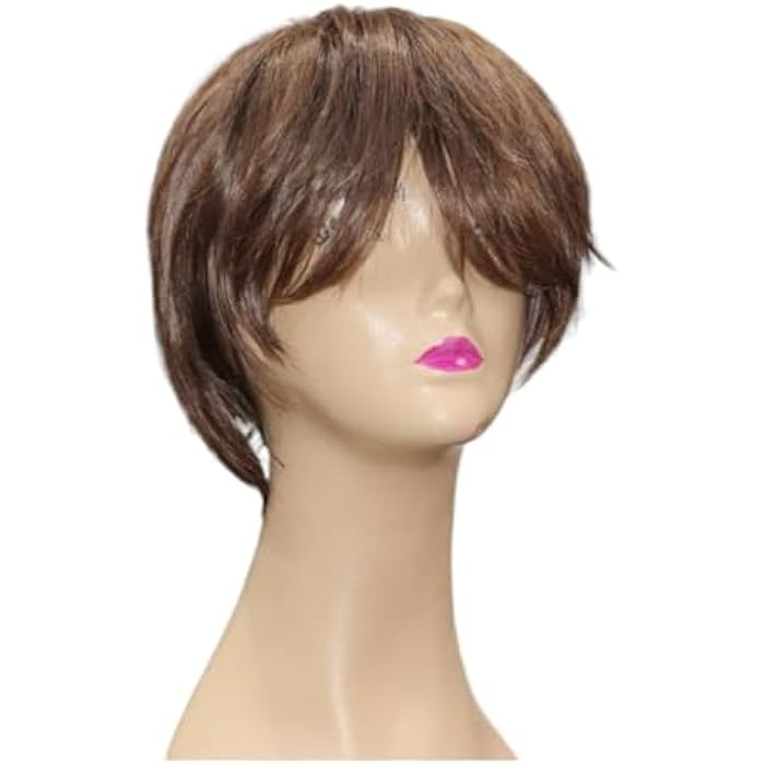 DILLARDS Short Brown Layered Synthetic Wig, Side-Swept Bangs, Textured Cut - Image 4